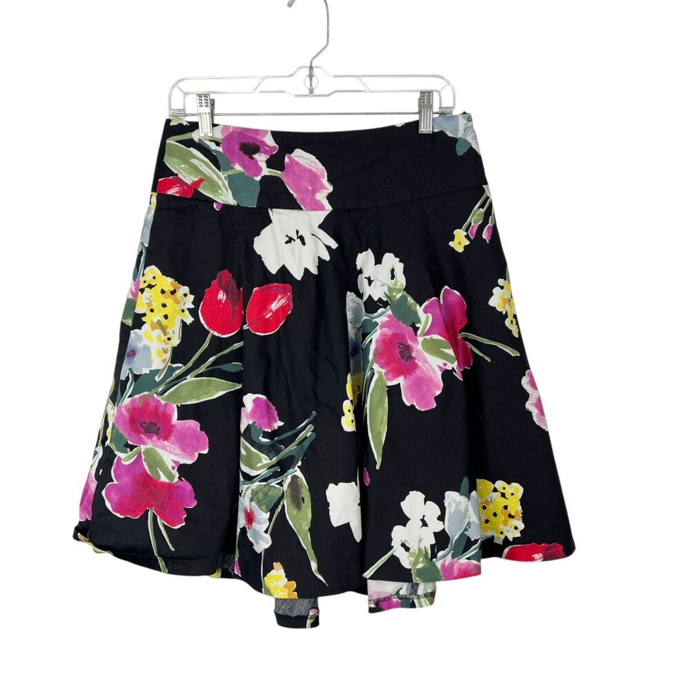 American Living Skirt Women 6 Black Floral Print A-Line Knee Length Casual